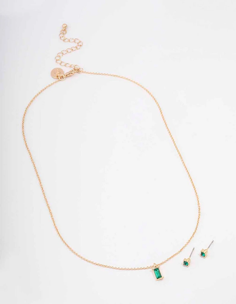 Gold Baguette Drop Jewellery Set