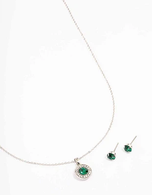 Rhodium Diamante Halo Jewellery Set