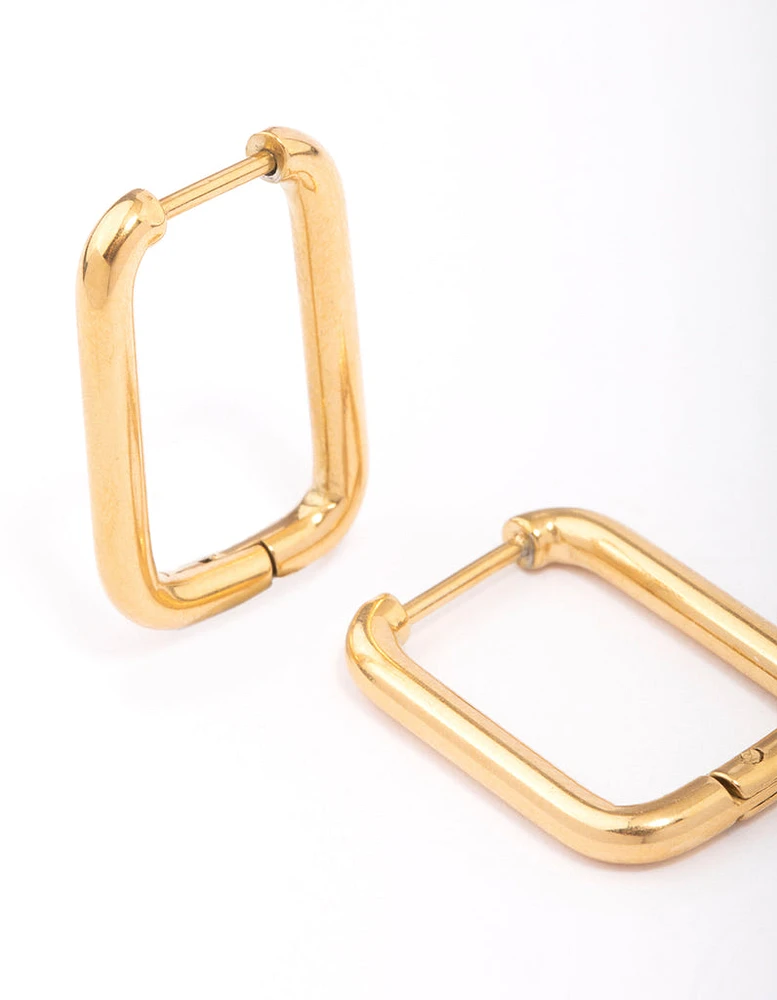 Gold Plated Stainless Steel Small Rectangular Hoop Earrings