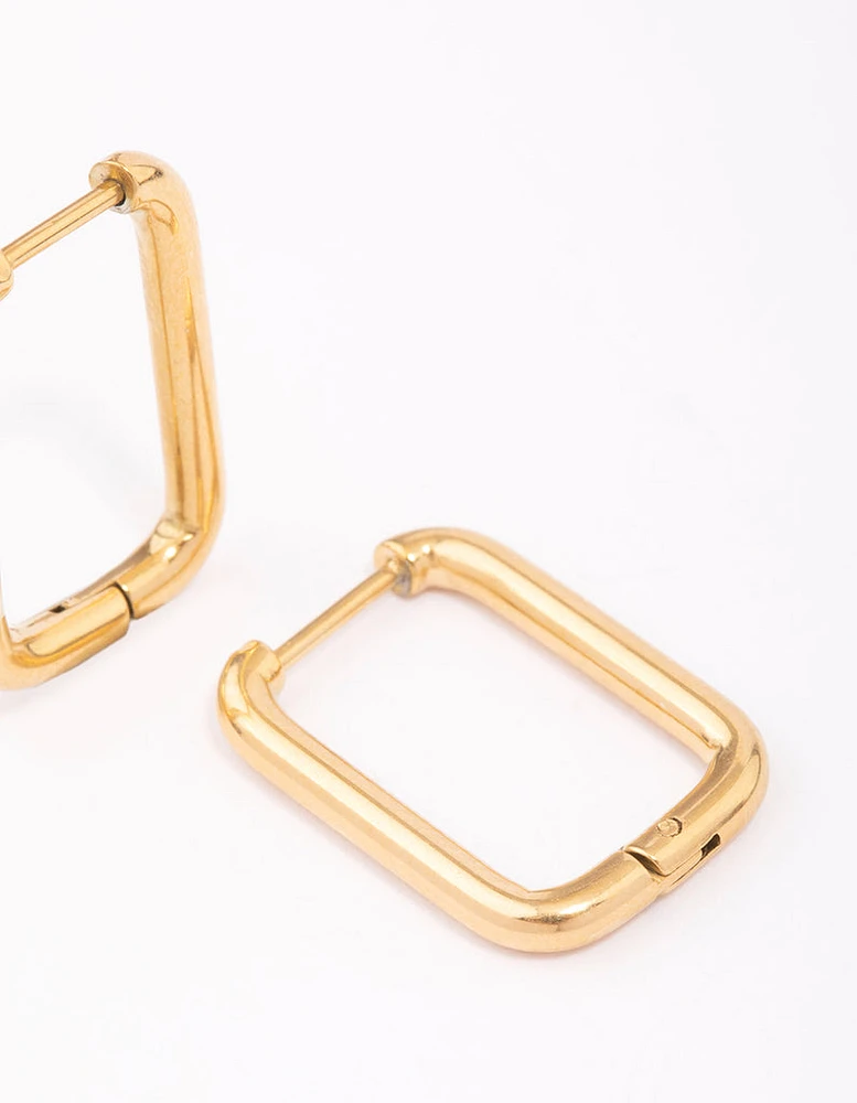 Gold Plated Stainless Steel Small Rectangular Hoop Earrings