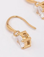 Gold Plated Stainless Steel Cubic Zirconia Solitaire French Hook Earrings