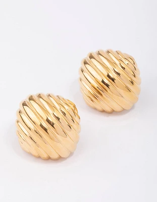 Gold Plated Stainless Steel Croissant Textured Stud Earrings