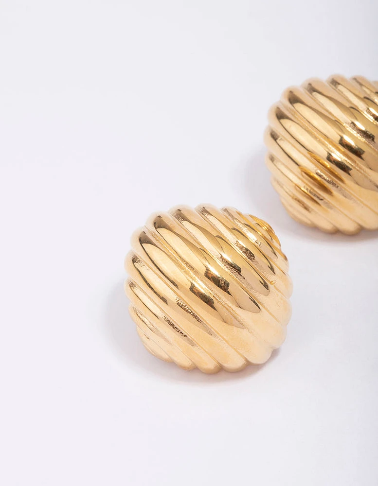 Gold Plated Stainless Steel Croissant Textured Stud Earrings