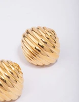 Gold Plated Stainless Steel Croissant Textured Stud Earrings