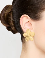 Waterproof Gold Plated Stainless Steel Textured Flower Stud Earrings