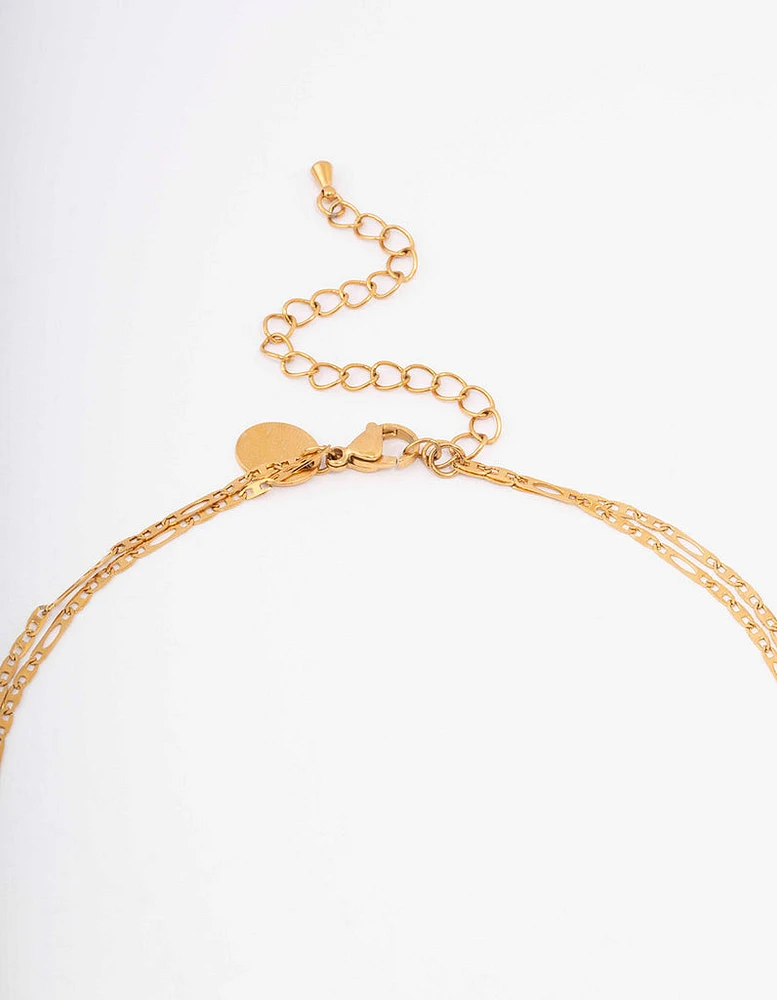 Gold Plated Stainless Steel Figaro Double Chain Necklace