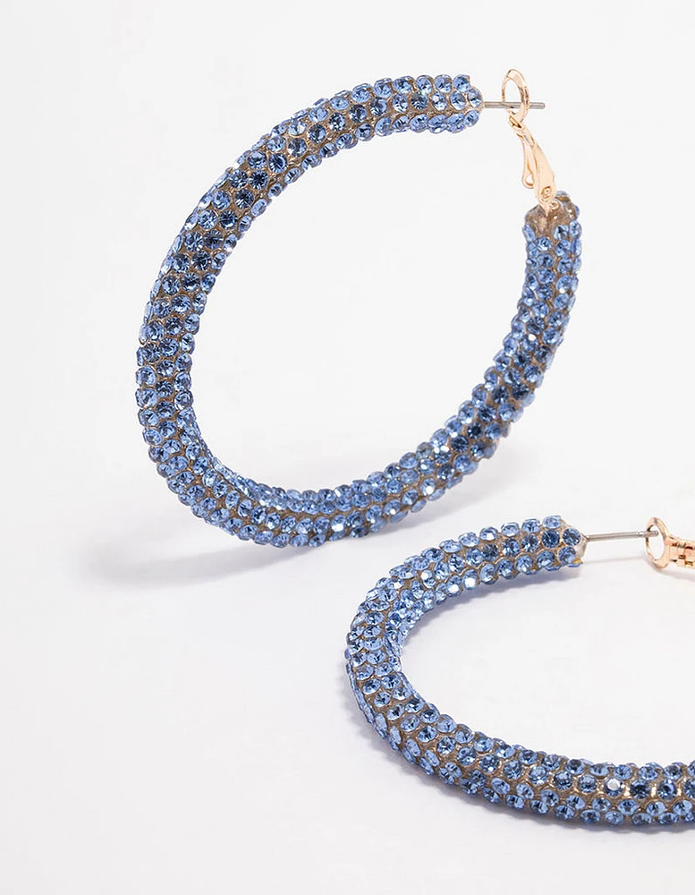 Blue Encrusted Hoop Earrings 40mm