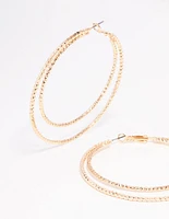 Gold Textured Double Large Hoop Earrings