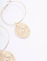 Gold Evil Eye Pendant Hoop Earrings