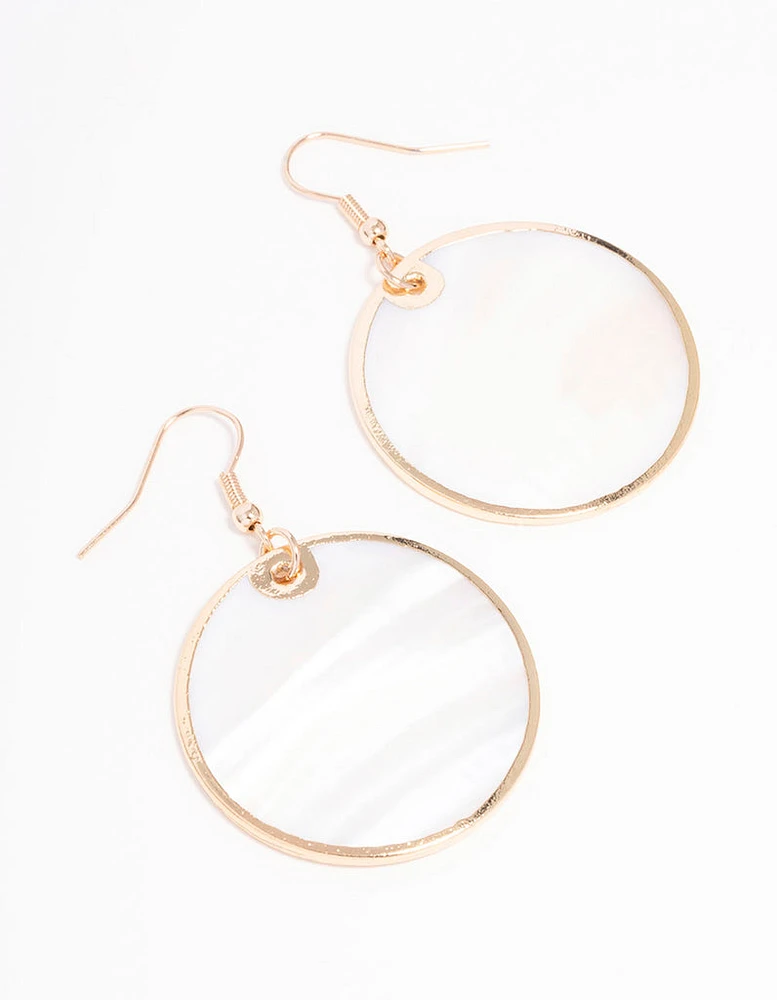 Gold Shell Disc Drop Earrings