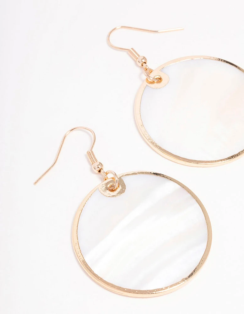 Gold Shell Disc Drop Earrings