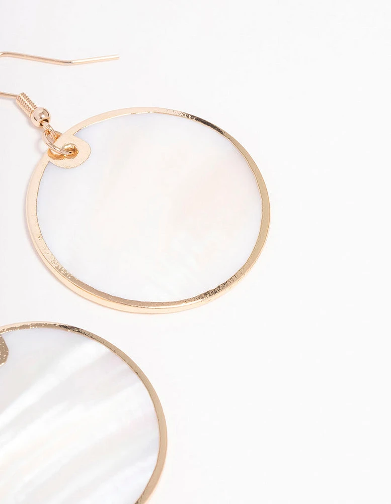 Gold Shell Disc Drop Earrings