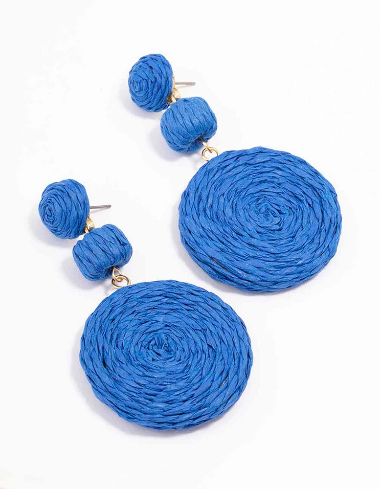 Gold Raffia Triple Disc Drop Earrings