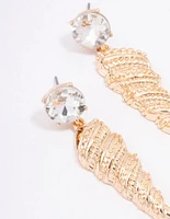 Gold Diamante Shell Drop Earrings