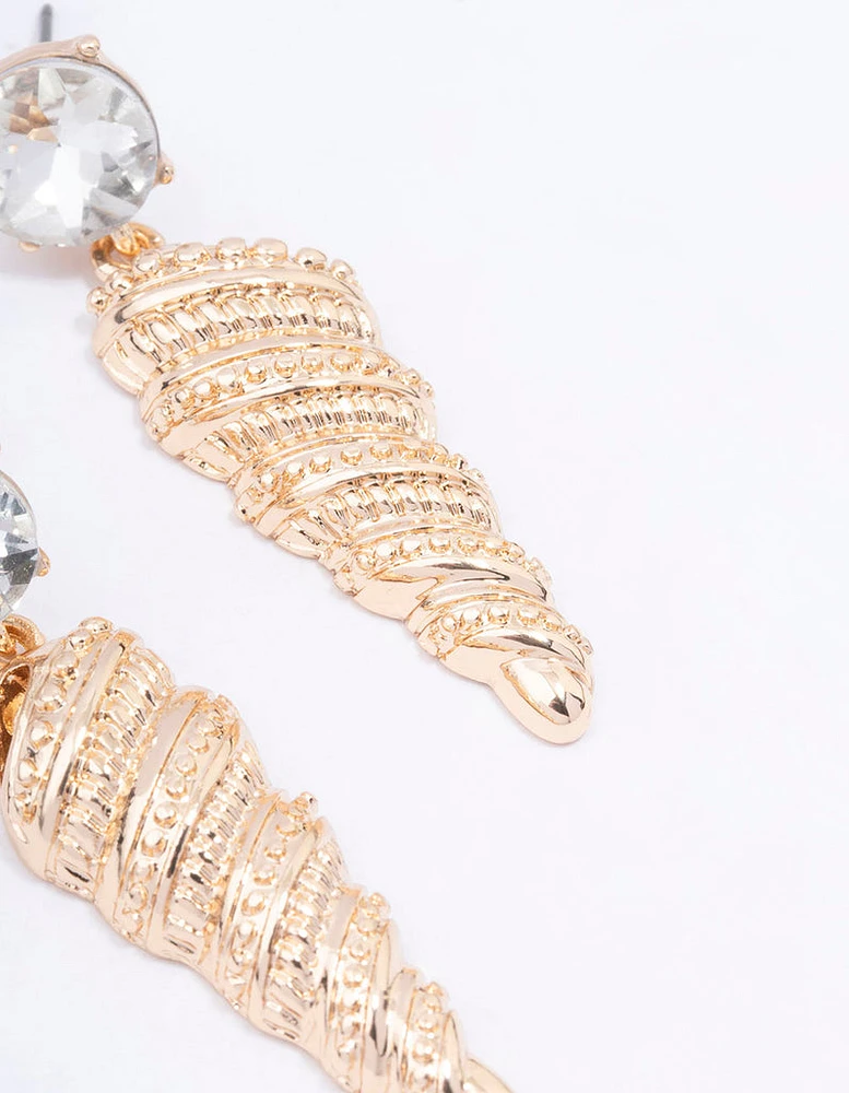 Gold Diamante Shell Drop Earrings