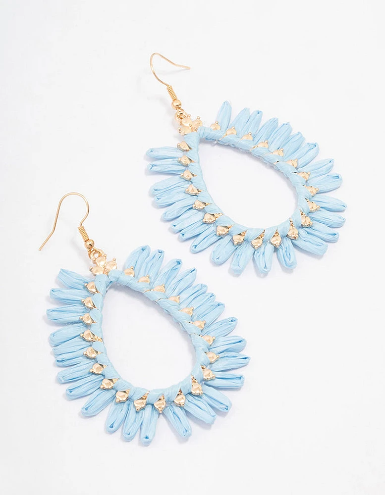 Gold Raffia Frayed Drop Earrings