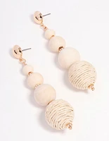 Gold Wide Raffia Ball Drop Earrings