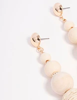 Gold Wide Raffia Ball Drop Earrings