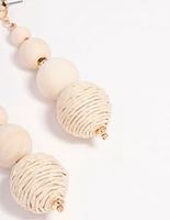 Gold Wide Raffia Ball Drop Earrings