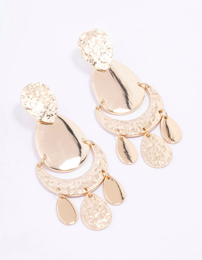 Gold Textured Multi Disc Drop Earrings