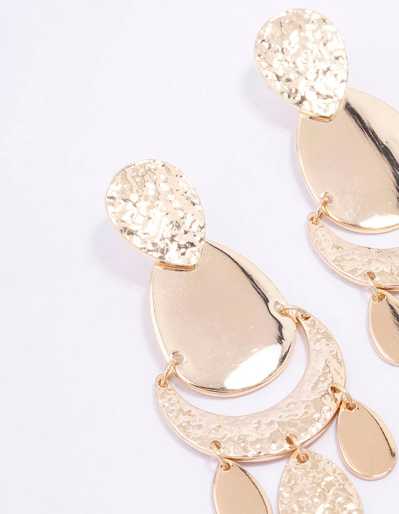 Gold Textured Multi Disc Drop Earrings