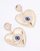 Gold Heart Diamante Eye Drop Earrings