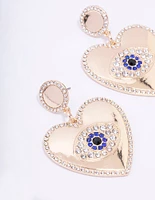 Gold Heart Diamante Eye Drop Earrings