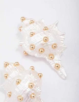 Gold Acrylic Statement Shell Stud Earrings