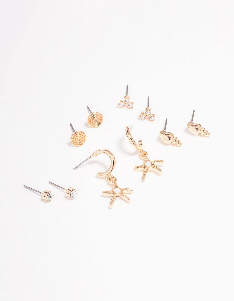 Gold Mixed Diamante Small Stud Earring 5-Pack