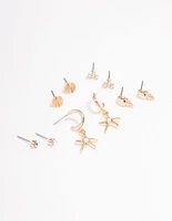 Gold Mixed Diamante Small Stud Earring 5-Pack