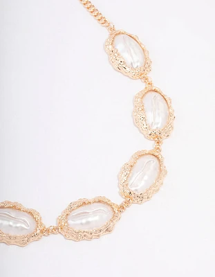 Gold Statement Pearl Short Necklace