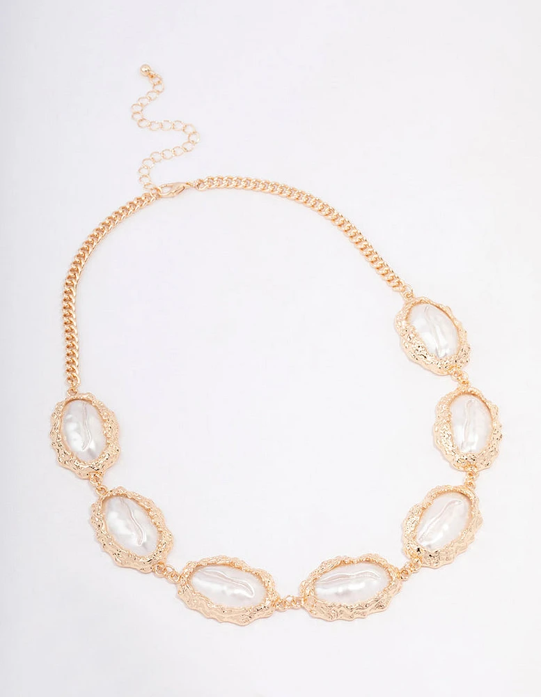 Gold Statement Pearl Short Necklace