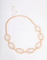 Gold Statement Pearl Short Necklace