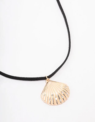 Gold Diamante Shell Pendant Necklace