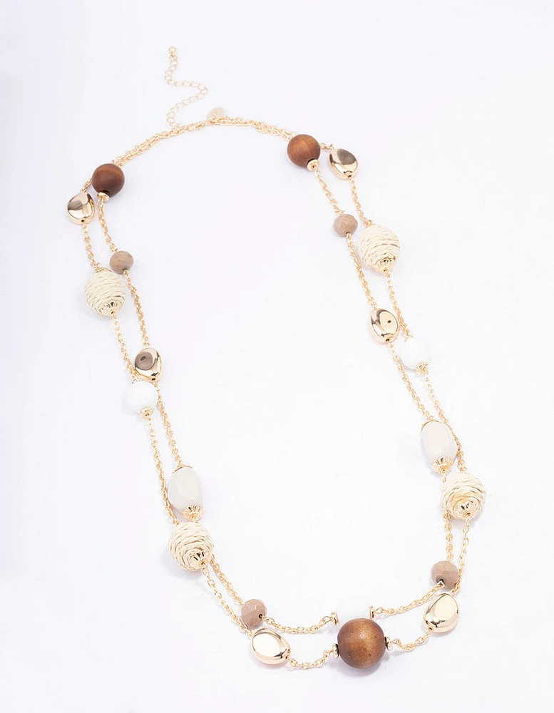 Gold Double Chain Beaded Necklace