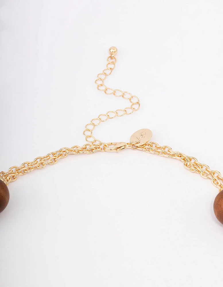 Gold Double Chain Beaded Necklace