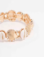 Gold Pearl Shell Stretch Bracelet