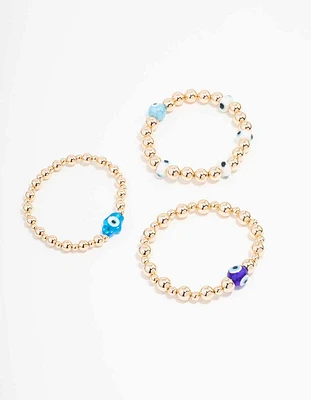 Gold Stretch Evil Eye Bracelet 3-Pack