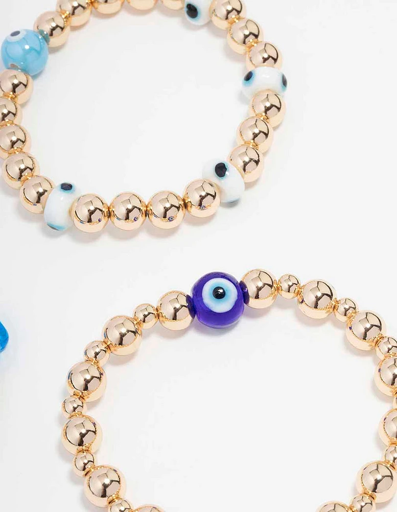 Gold Stretch Evil Eye Bracelet 3-Pack