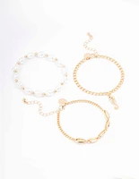 Gold Pearl Anklet & Bracelet 3-Pack