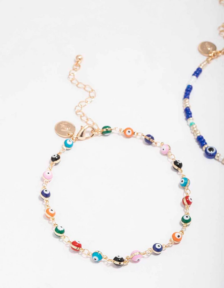 Gold Evil Eye Anklet Pack