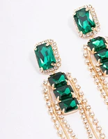 Gold Double Emerald Stone Drop Earrings