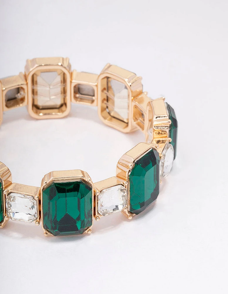 Gold Hexagon Emerald Stone Stretch Bracelet