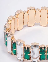 Gold & Green Rectangle Stretch Bracelet