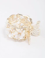 Gold Flower Butterfly Pony Tail Clip