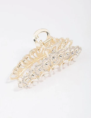 Gold Ornate Diamante & Flower Hair Claw Clip