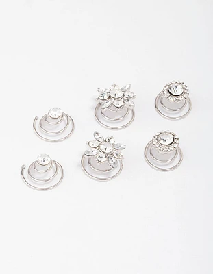 Rhodium Round Hair Spiral 6-Pack