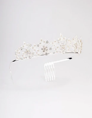 Silver Symmetrical Floral Hair Tiara