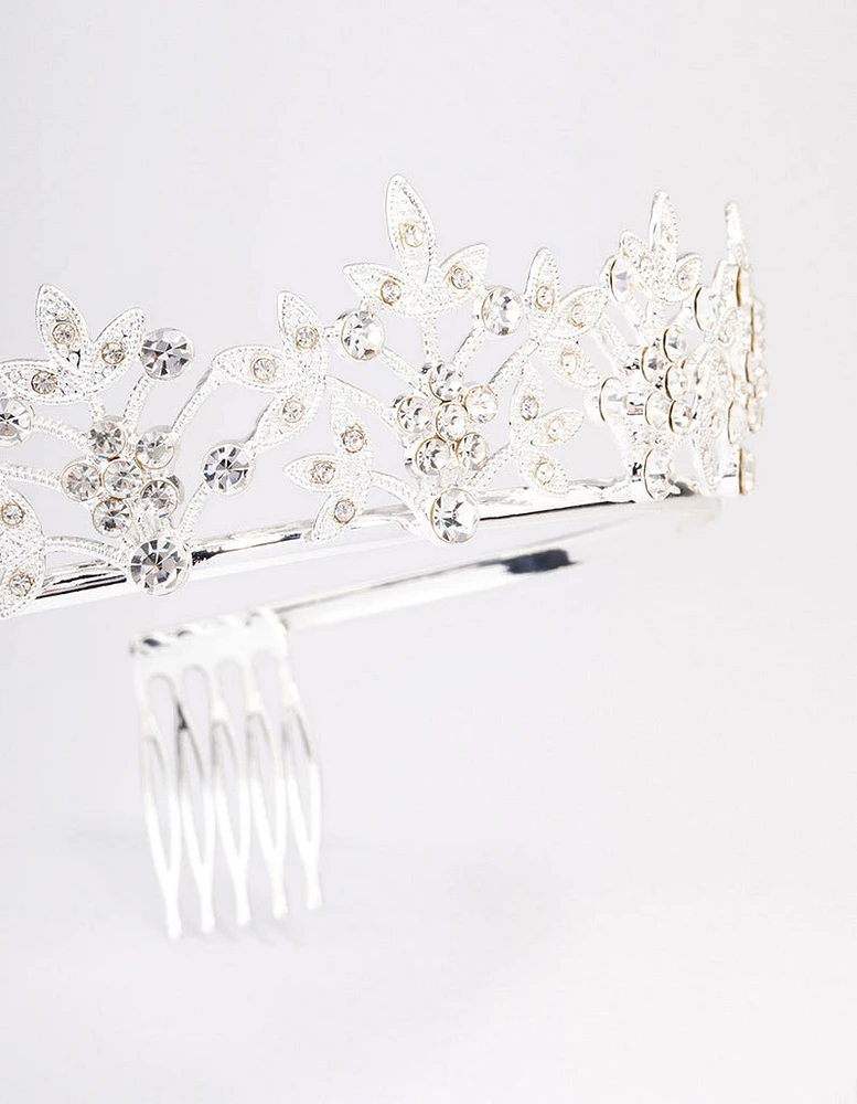 Silver Symmetrical Floral Hair Tiara