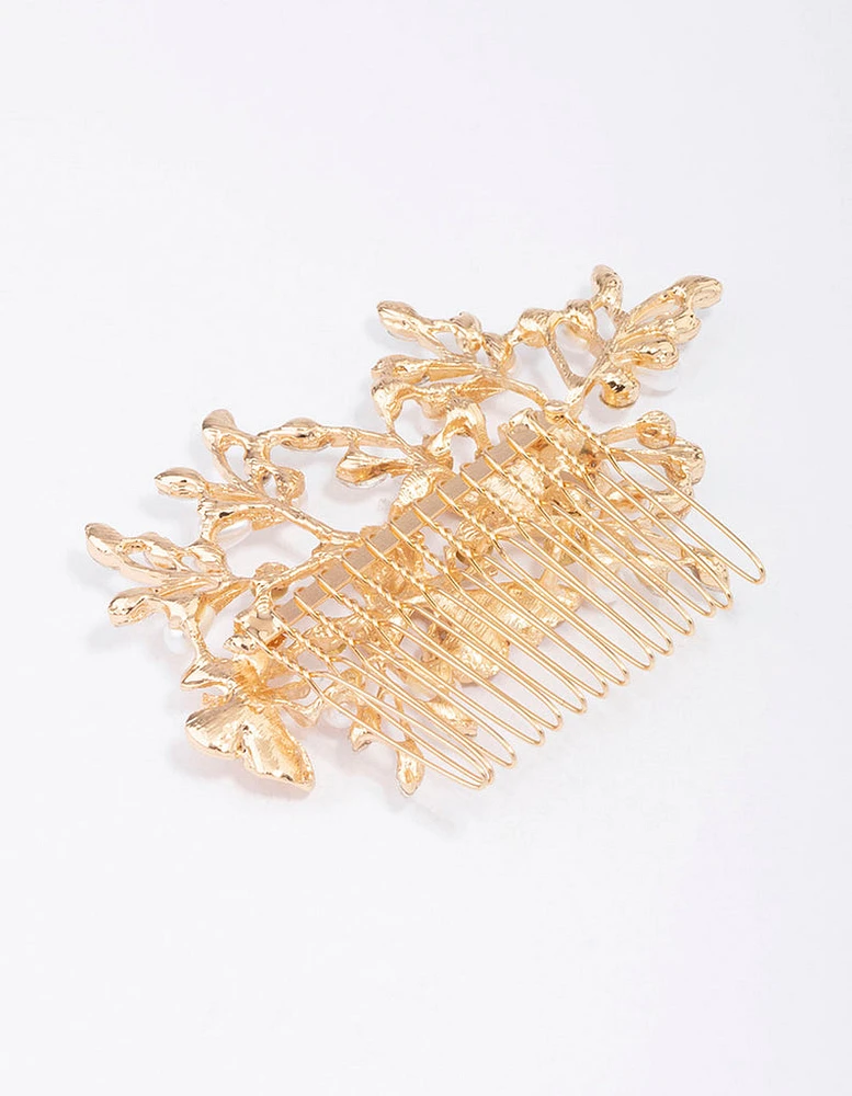 Gold Forest Butterfly Hair Comb